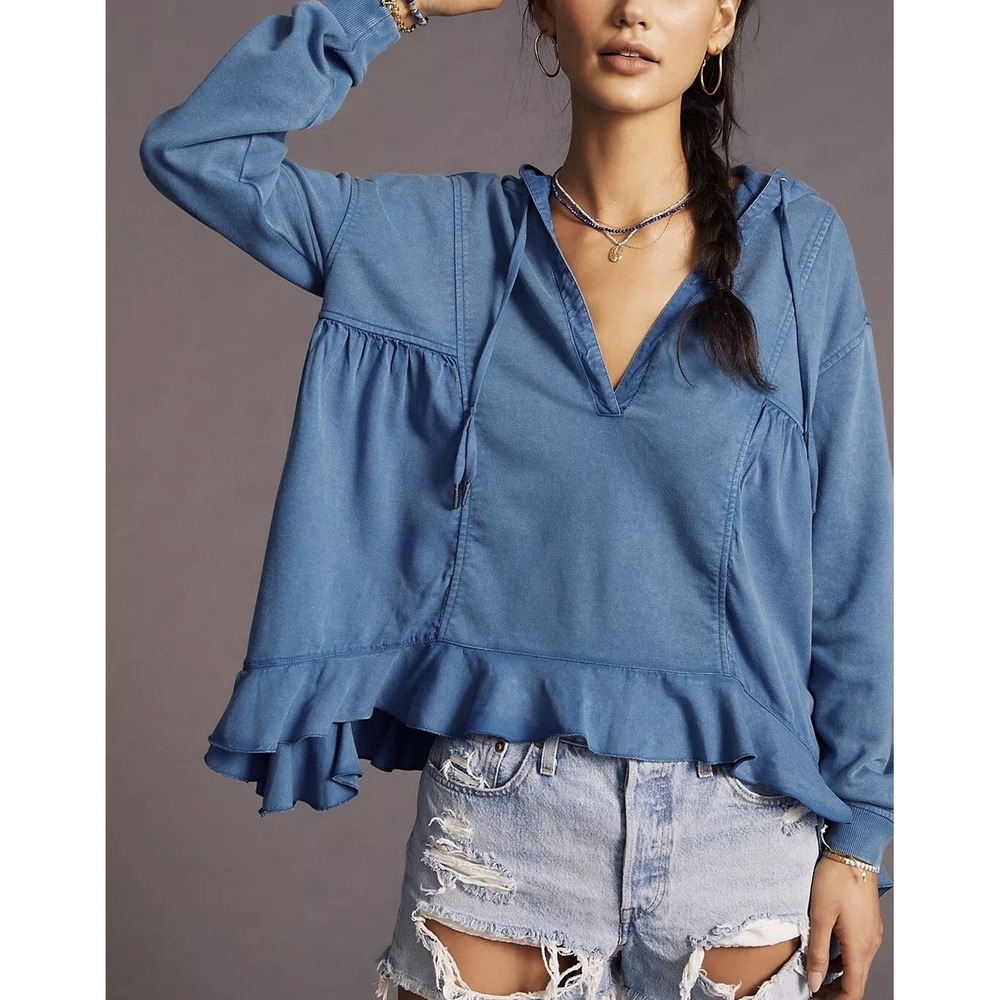 Anthropologie Daily Practice Sapphire Hoodie Women's XS Blue Oversized‎ Top